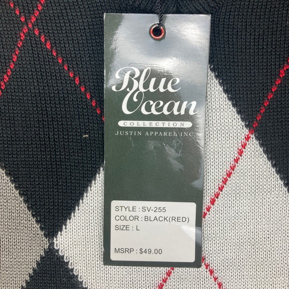 Blue Ocean Argyle V-Neck Sleeveless Sweater Mens Vest Black White Gray Size L - Picture 8 of 9